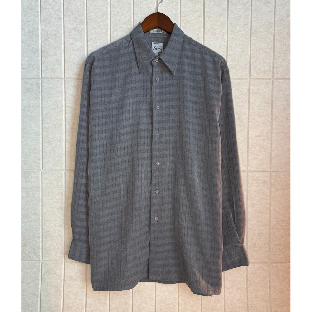 Vintage Elliott Long Sleeve Shirt‎ Gray Striped Men's Medium 90s Dress Vtg